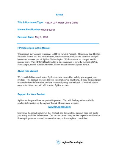 Agilent XXXX LCR Meter User Manual - cover page
