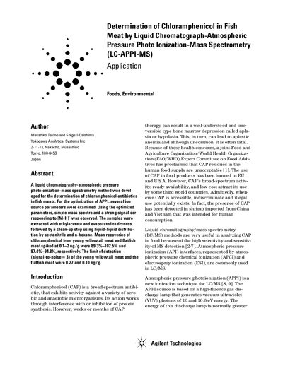 Agilent Technologies 1100 Series LC-APPI-MS Chloramphenicol Determination Application Note - cover page