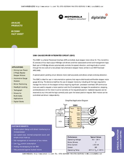 Motorola MC33991 Gauge Driver IC Fact Sheet - cover page