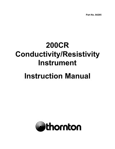 Thornton 200CR Conductivity/Resistivity Instrument User Manual - cover page