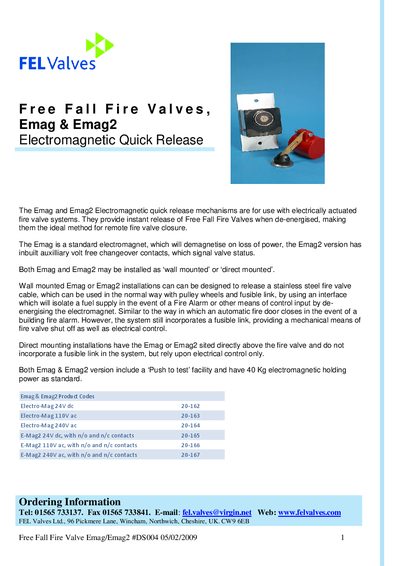 FEL Valves Emag/Emag2 Free Fall Fire Valve Product Leaflet - cover page