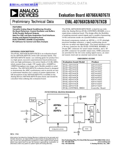 ANALOG DEVICES EVAL-AD766XCB/AD767XCB Evaluation Board AD766X/AD767X handbook - cover page