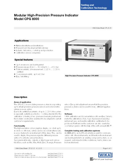 WIKA CPG 8000 Pressure Indicator Data Sheet - cover page