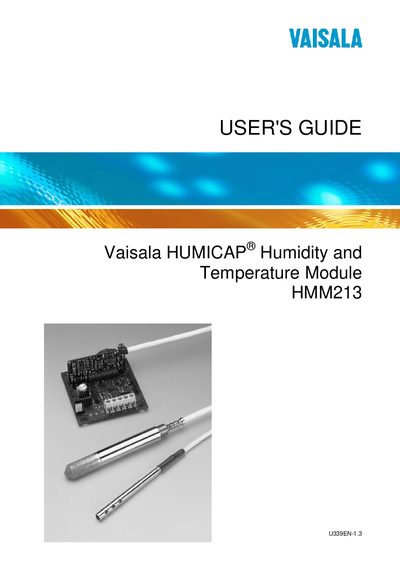 Vaisala HMM213 Temperature Module User's Guide - cover page