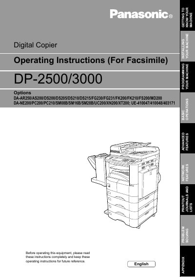 Panasonic DP-2500/3000 Digital Copier Operating Instructions