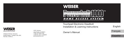 Weiser 41635-0119701 Touchpad Electronic Deadbolt Installation Guide - cover page