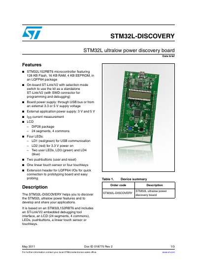 STMicroelectronics STM32L-DISCOVERY Data Brief