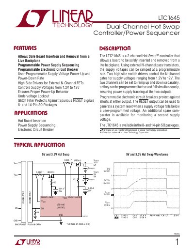Linear Technology LTC1645 Dual-Channel Hot Swap Controller Power Sequencer Datasheet - cover page