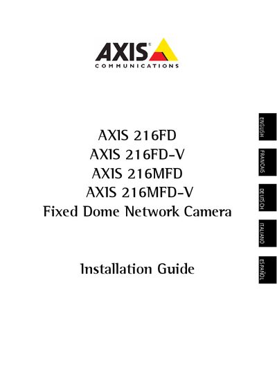 Axis 216FD/216FD-V/216MFD/216MFD-V Fixed Dome Network Camera Installation Guide - cover page