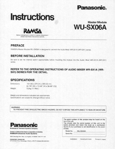 Panasonic WU-SX06A Master Module Instructions - cover page