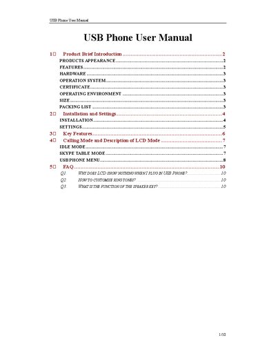USB Phone User Manual - cover page