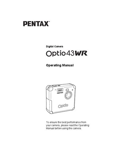 Pentax Optio 43WR Digital Camera Operating Manual - cover page