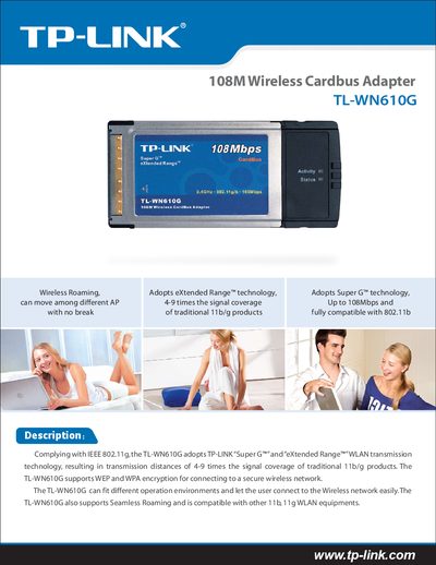 TP-Link TL-WN610G 108Mbps Wireless Cardbus Adapter User Manual - cover page