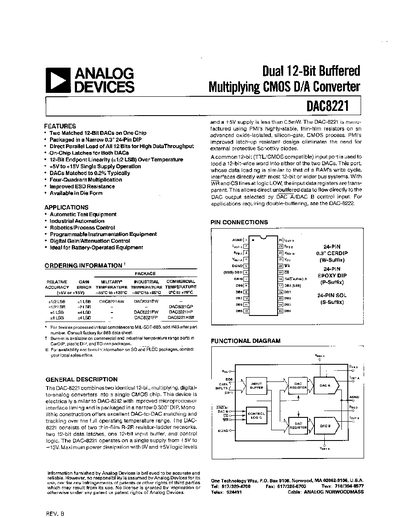 Analog Devices DAC8221 Datasheet - cover page