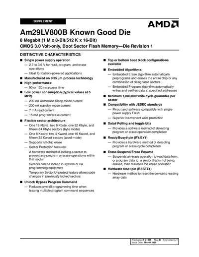 AMD Am129LV800B Known Good Die - cover page