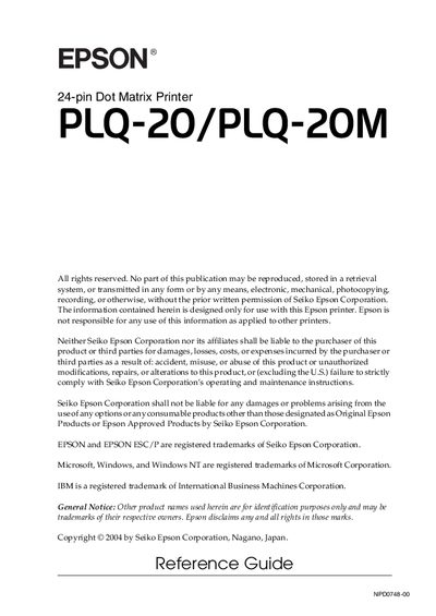 Epson PLQ-20/PLQ-20M User Manual - cover page