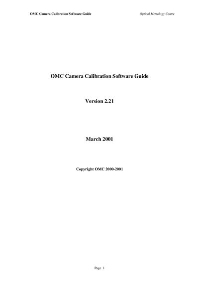 OMC Camera Calibration Software Version 2.21 User Manual - cover page