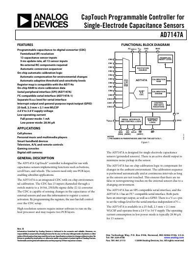 Analog Devices AD7147A CapTouch Handbook - cover page