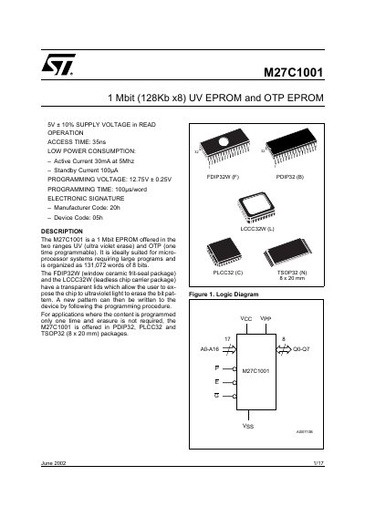 STMicroelectronics M27C1001 EPROM Handbook - cover page