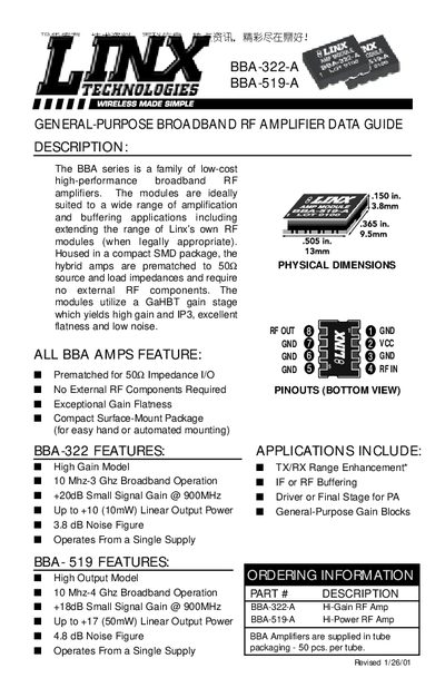 LINX BBA-322-A BBA-519-A Data Sheet1 - cover page