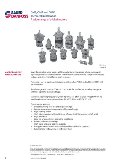 Sauer‑Danfoss OMS OMT OMV Orbital Motors Technical Information