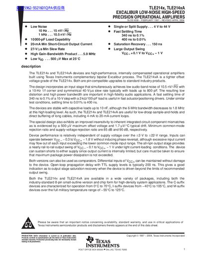 Texas Instruments TLE214x/TLE214xA Operational Amplifiers Data Sheet