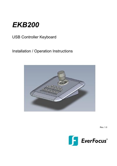 EverFocus EKB200 USB Controller Keyboard Installation Operation Instructions - cover page