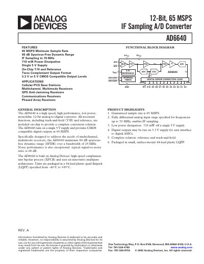 Analog Devices AD6640 Datasheet Rev A - cover page