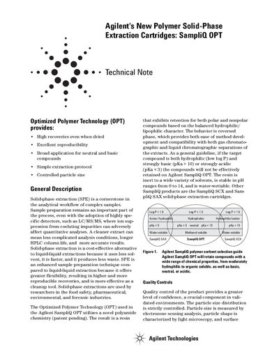 Agilent SampliQ OPT Solid-Phase Extraction Cartridges Technical Note - cover page