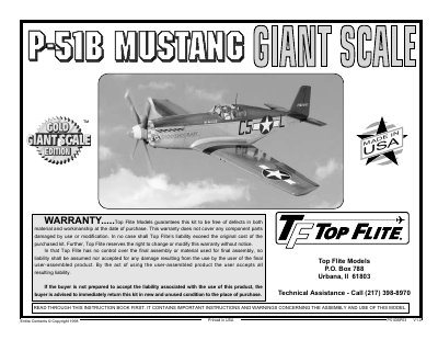 TOP FLITE P-518 MUSTANG GIANT SCALE assemble Manual - cover page