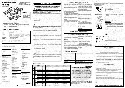 Yamaha PSS-15 Owner's Manual - cover page