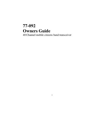 Midland 77-092 Mobile CB Transceiver Owner's Guide - cover page
