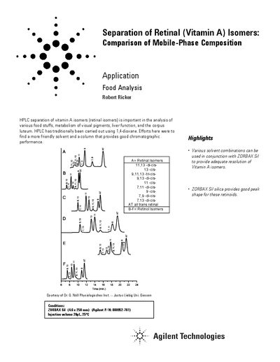 Agilent Application Note: Separation of Retinal Isomers via HPLC - cover page