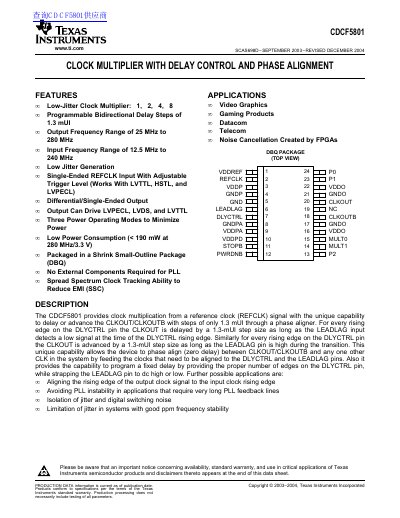 Texas Instruments CDCF5801 Clock Multiplier Datasheet - cover page