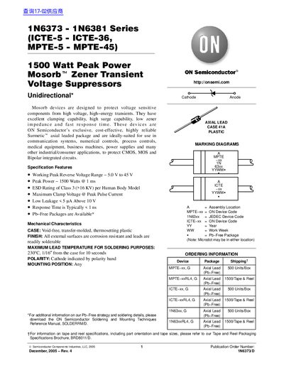 ON Semiconductor 1N6373‑1N6381 Series Handbook - cover page