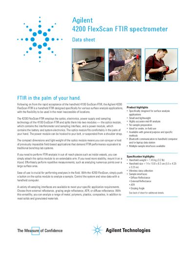 Agilent 4200 FlexScan FTIR Spectrometer Data Sheet - cover page