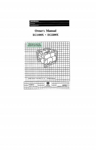Honda EG1400X/EG2200X Generator Owner's Manual - cover page