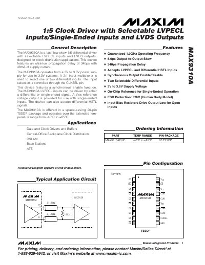 Maxim Integrated MAX9310A 1:5 Clock Driver Datasheet