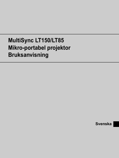 NEC MultiSync LT150/LT85 Projector User Manual - cover page
