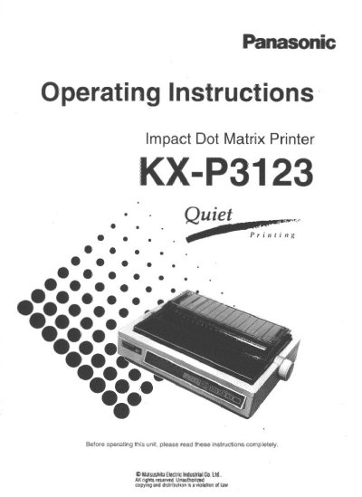 Panasonic KXP3123 Impact Dot Matrix Printer Operating Instructions - cover page