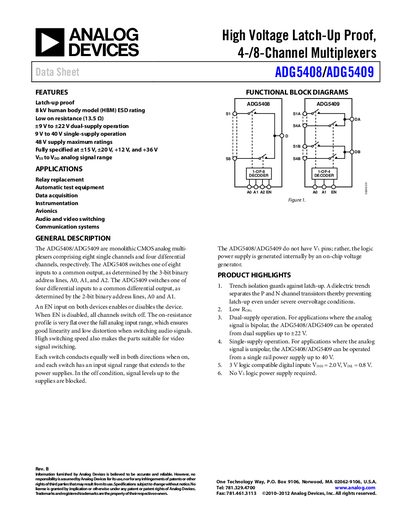 Analog Devices ADG5408/ADG5409 Multiplexer Datasheet - cover page