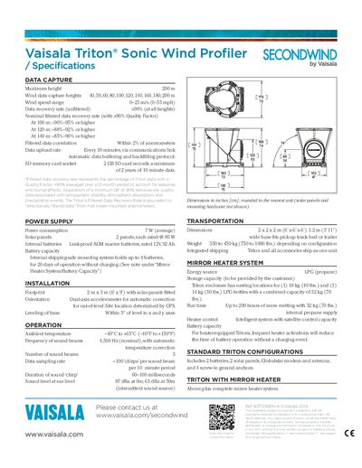 Vaisala Triton Sonic Wind Profiler Specifications