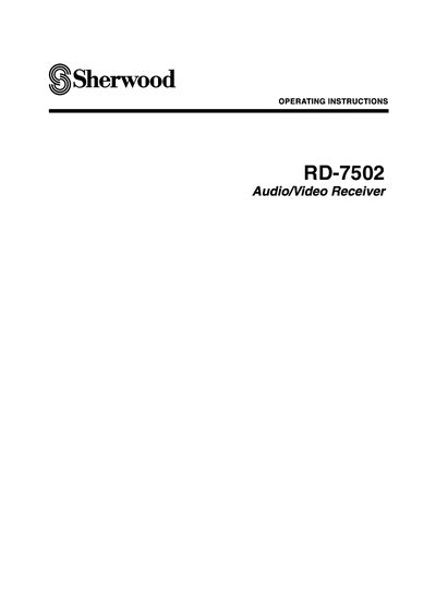 Sherwood RD-7502 Audio/Video Receiver User Manual - cover page