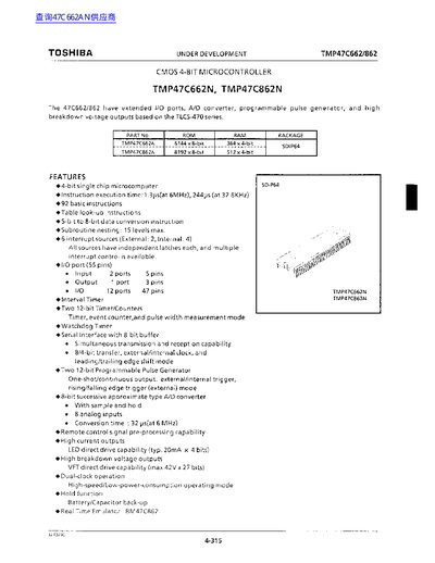 TOSHIBA TN47C662/862 Data Sheet - cover page