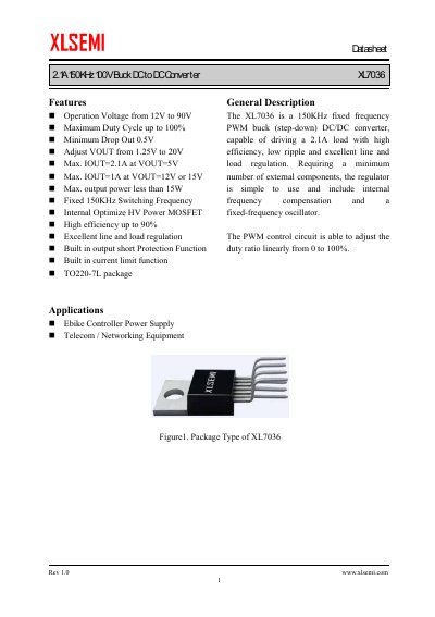 XLSEMI XL7036 Buck DC to DC Converter Datasheet - cover page