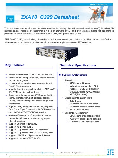 ZTE ZXA10 C320 Datasheet - cover page