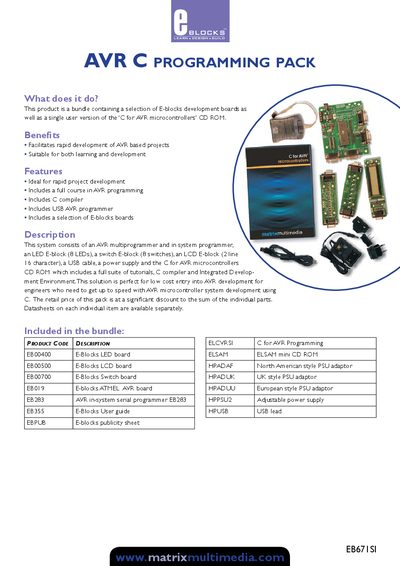 Matrix Multimedia AVR C Programming Pack Product Description - cover page