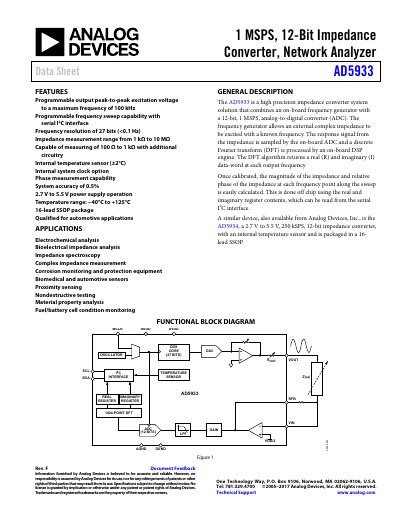 Analog Devices AD5933 Impedance Converter Datasheet - cover page