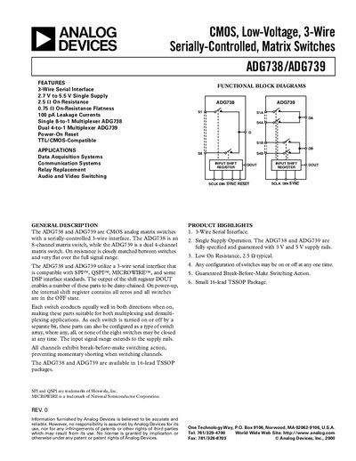 Analog Devices ADG738/ADG739 Datasheet - cover page