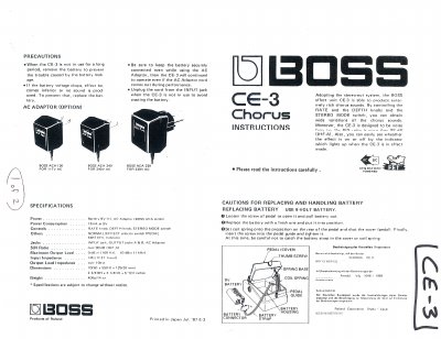BOSS CE-3 Chorus Effects Pedal User Manual - cover page